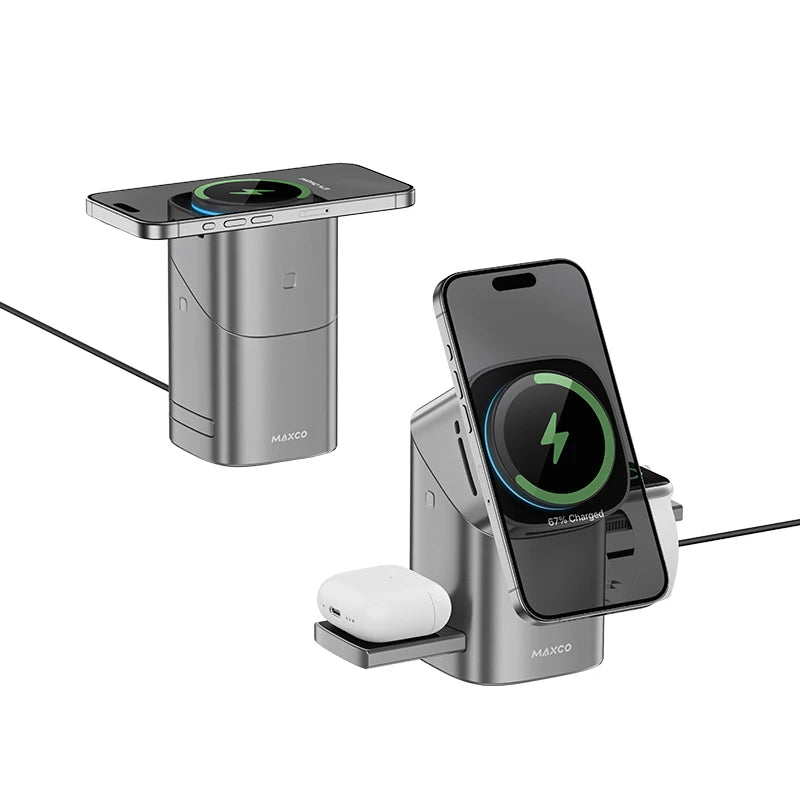 شاحن لاسلكي MAXCO Geometry Series II Qi2 | 3-in-1 Wireless Charger MW15