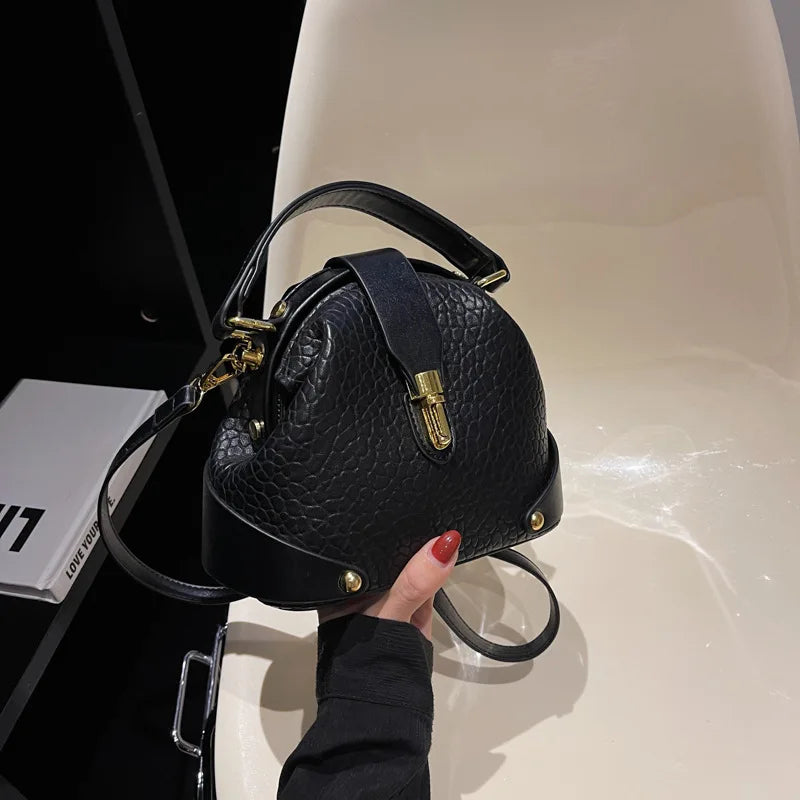 Women's Round Lychee Pattern Handbag | حقيبة يد نسائية دائرية