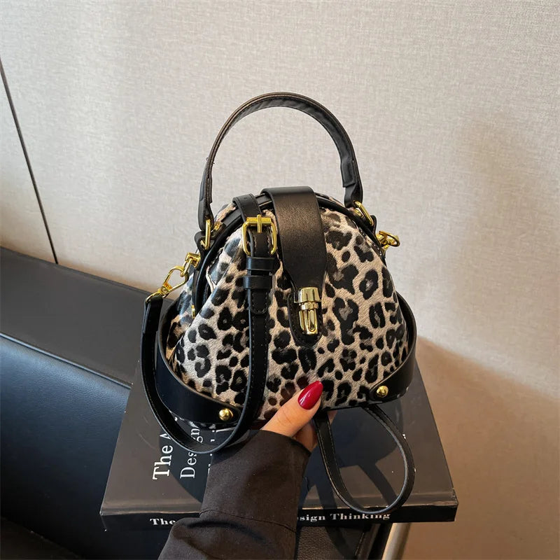 Women's Round Lychee Pattern Handbag | حقيبة يد نسائية دائرية