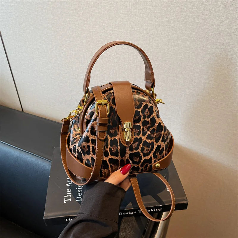 Women's Round Lychee Pattern Handbag | حقيبة يد نسائية دائرية
