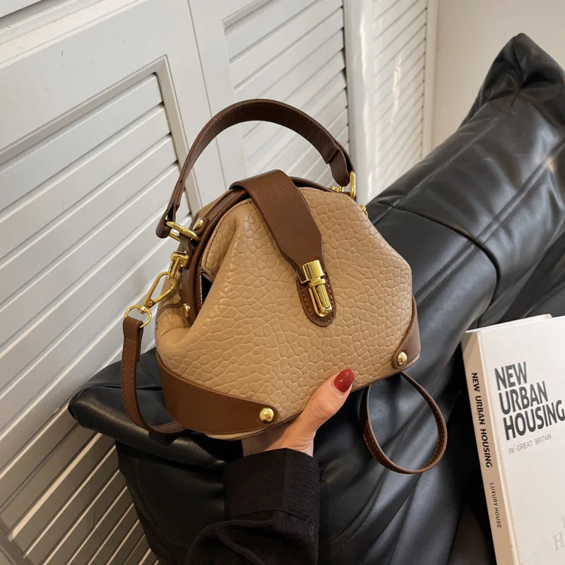 Women's Round Lychee Pattern Handbag | حقيبة يد نسائية دائرية