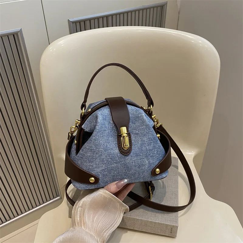 Women's Round Lychee Pattern Handbag | حقيبة يد نسائية دائرية