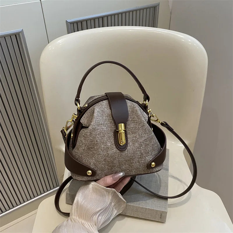 Women's Round Lychee Pattern Handbag | حقيبة يد نسائية دائرية