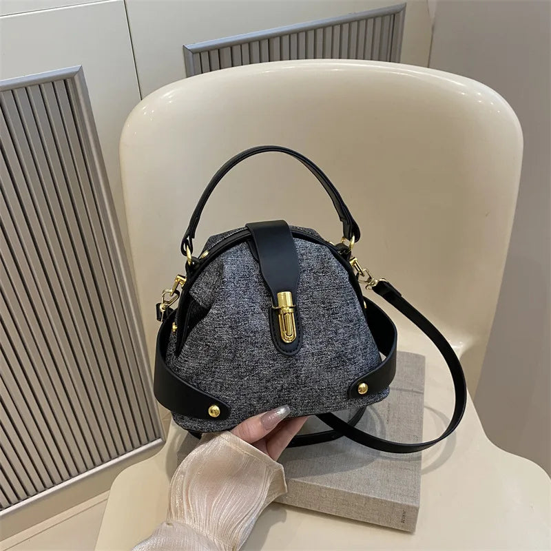 Women's Round Lychee Pattern Handbag | حقيبة يد نسائية دائرية